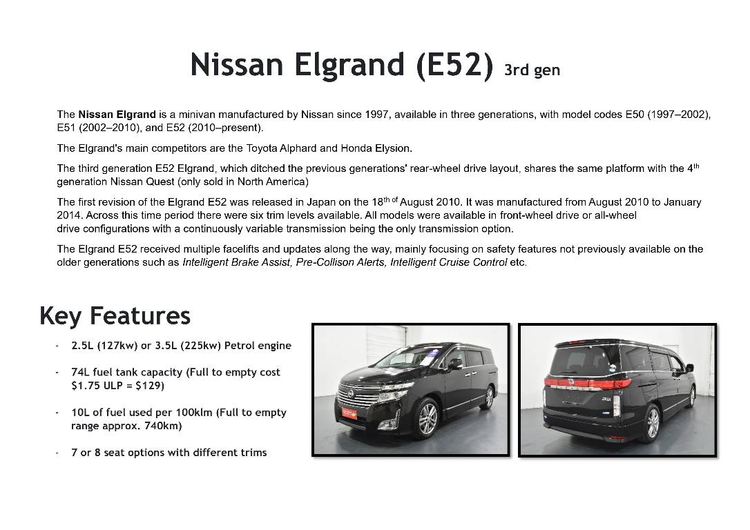 2011 Nissan Elgrand 2.5L HIGHWAY STAR 7 SEATER