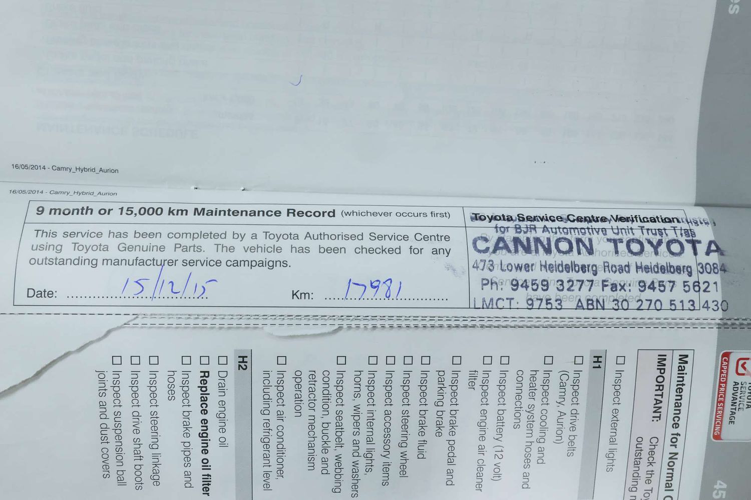 2015 Toyota Camry Hybrid H